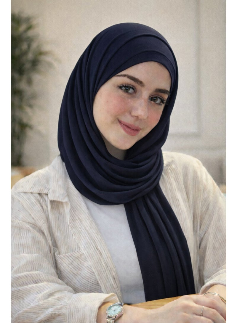 طرحة قطن ليكرا مع بندانة  باللون الكحلي مقاس 2 متر × 60 سم  خامة مريحة وثبات طوال اليوم - Image 2